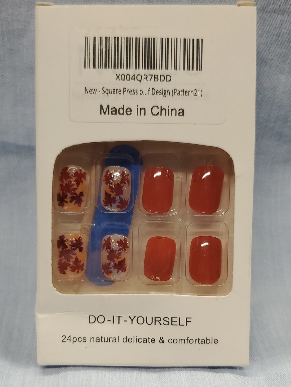 Unbranded Orange Floral Press-On Nail Set - 24pcs #3